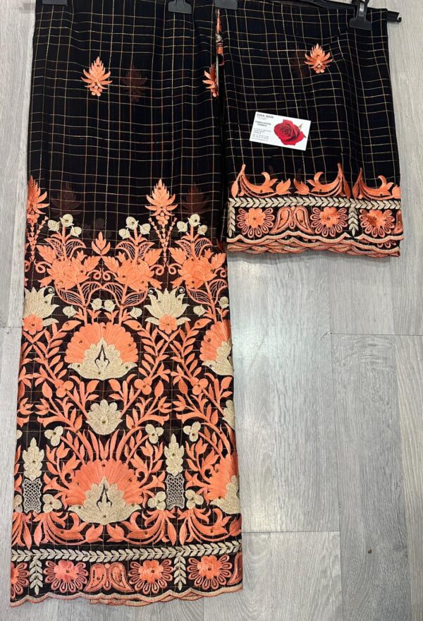 Salouva Noire Brodée – Éclat Floral Corail & Doré